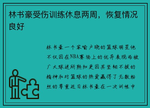 林书豪受伤训练休息两周，恢复情况良好